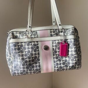 Rare Vintage Coach Gray and Pink Signature Satchel Bag